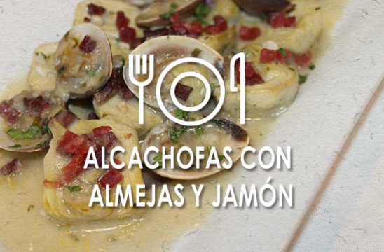 Alcachofas con almejas y jamón
