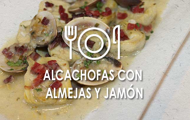 Alcachofas con almejas y jamón