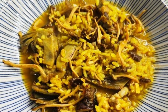 Arroz-boletus-alcachofas-pollo